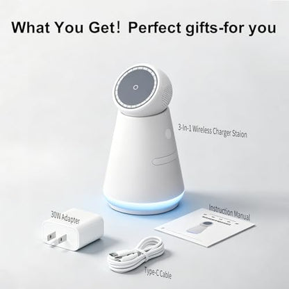 3-in-1 Rotatable MagSafe Wireless Charging Station for Apple, 25W Total Output Fast Charging Magnetic Dock Compatible with iPhone 12/13/14/15/16/17 Series, Apple Watch,Air Pods (Adapter Included)