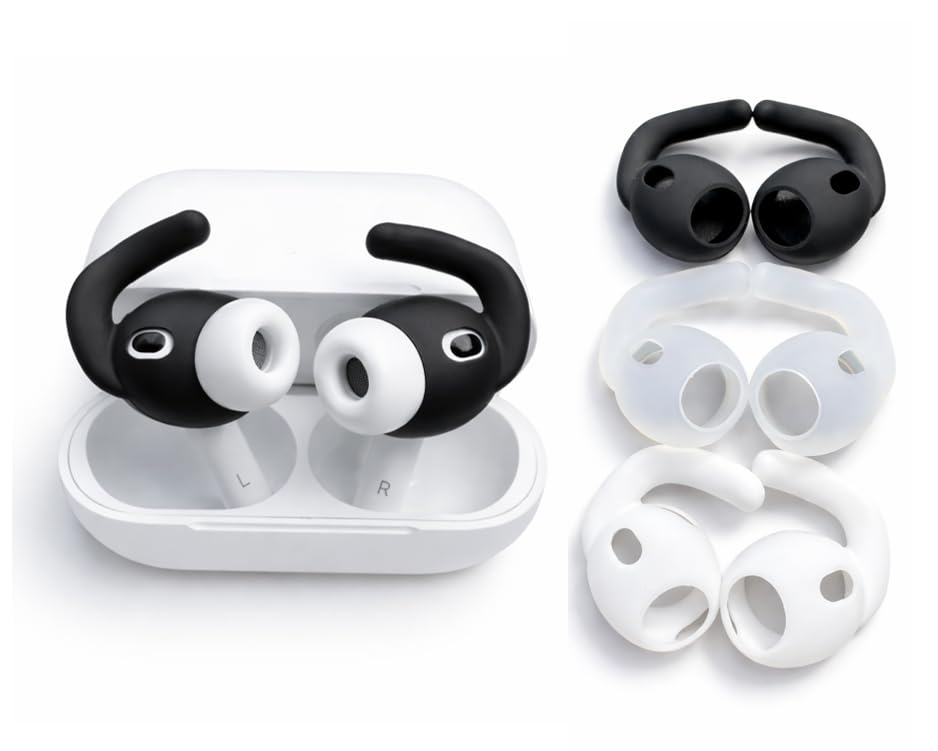 Zotech Ear Hooks for AirPods Pro 3rd Gen, Secure Anti Slip Covers, 3 Pairs, Black, White, Clear
