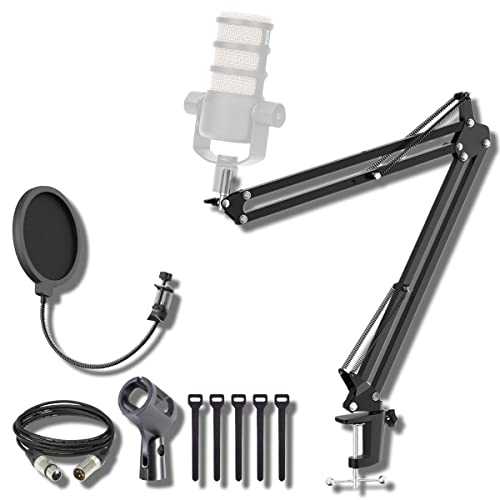 StreamEye Boom Arm Mic Stand with Desktop Mount, Detachable Clip, Professional Grade XLR Cable, Microphone Pop Filter and Cable Ties