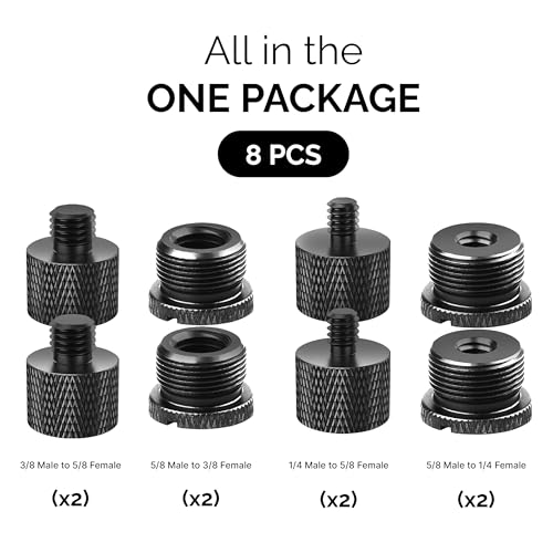 IXTECH Mic Stand Adapter Set - 8 Piece Metal Mic Stand Adapter Kit - 3/8 to 5/8 & 1/4 to 5/8 Female to Male Thread Adapter - Boom Arm Adapter (2) - color: Black