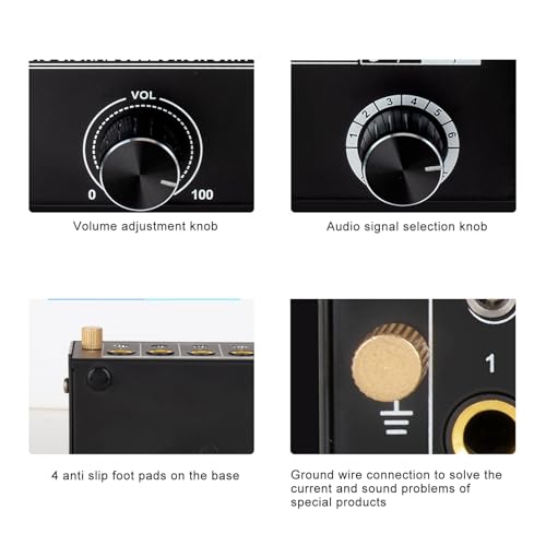 RCASwitch, RCAAudio Switch, QH 06 6 Input 1 Out Audio Signal Source Switcher, HiFi Input Selector Splitter Box
