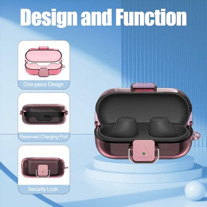 [with Safety Lock] for Sony WF-C510 Case Cover, Clear Soft TPU Protective Earbuds Case with Carabiner & Cleaner Kit Accessories Set(Clear Pink) - color: Clear Pink