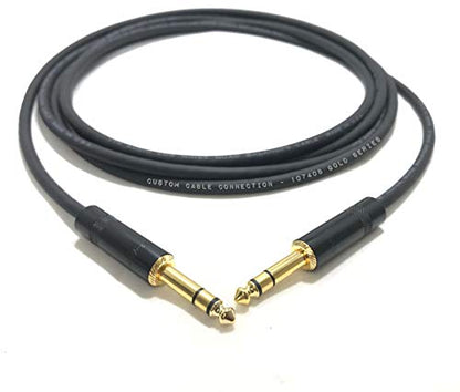 150 Foot Pro Audio REAN 1/4 inch (6.35mm) TRS to REAN 1/4 inch (6.35mm) TRS Balanced Cable with Rean NYS228BG Gold Plated connectors by Custom Cable Connection - size: 150 Foot, style: Male to Male (Black & Gold)