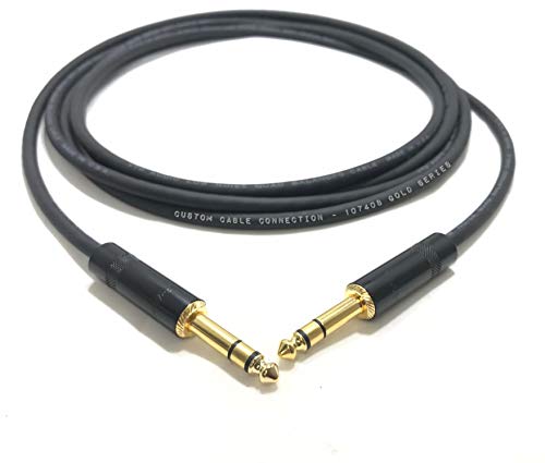 50 Foot Pro Audio REAN 1/4 inch (6.35mm) TRS to REAN 1/4 inch (6.35mm) TRS Balanced Cable with Rean NYS228BG Gold Plated connectors by Custom Cable Connection - size: 50 Foot, style: Male to Male (Black & Gold)