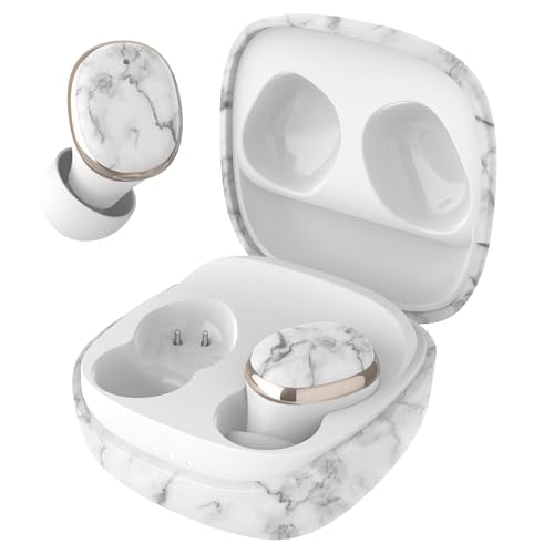 Groovz Go Essential True Wireless Earbuds with Charging Case - Up to 26 Hrs Battery Life - Designed & Engineered in the USA - Sweat-Resistant Bluetooth Earbuds with Built-in Microphone (White Marble) - color: White Marble