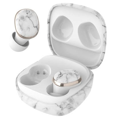 Groovz Go Essential True Wireless Earbuds with Charging Case - Up to 26 Hrs Battery Life - Designed & Engineered in the USA - Sweat-Resistant Bluetooth Earbuds with Built-in Microphone (White Marble) - color: White Marble