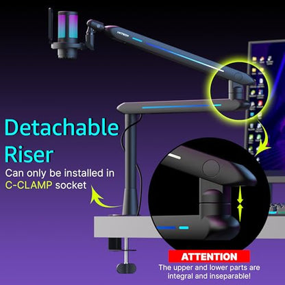 IXTECH RGB Low Profile Boom Arm for Mic, Adjustable Microphone Arm Stand with Desk Mount Clamp, Rotatable Microphone Boom Arm Mic Stand with Cable Management for Podcast Streaming Gaming Studio. - color: 4 LIZARD RGB
