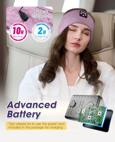Perytong Bluetooth Headband with Wireless Sleeping Earbuds for Side Sleepers, Workout, Running, Insomnia, Travel, Yoga - color: PureViolet
