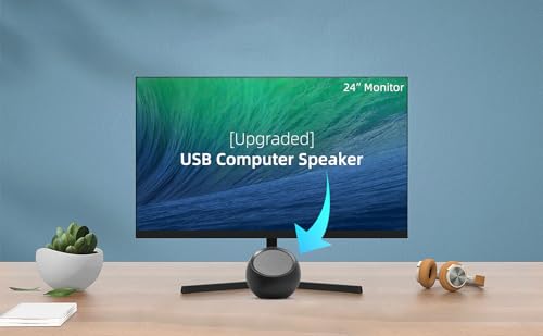 [Single] Computer Speaker for Desktop PC, USB-Powered, Plug-n-Play, Wired, External Speaker for Laptop, with Crystal-Clear Sound, Loud Volume, Rich Bass, Built-in USB-C Adapter for Full Compatibility
