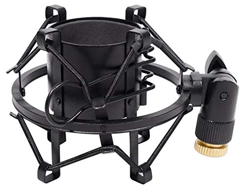 Rockville RockShock Black Studio Condenser Microphone Metal Shock Mount | Foam Insert, Angle Adjustment with Locking Knob, Fits 43mm-48mm Mics, 5/8" 27 Threading, 3/8" Adapter, Vibration Reduction - color: Black
