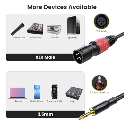 XLR to 3.5mm 케이블 4.6m(15피트) 2팩, 균형 잡힌 0.3cm(1/8인치) TRS to XLR 케이블 금 도금 3핀 나일론 브레이드, 휴대폰, 노트북, 스피커, 믹서용 - size: 15ft 2pack