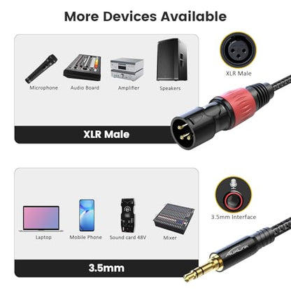 XLR to 3.5mm 케이블 4.6m(15피트) 2팩, 균형 잡힌 0.3cm(1/8인치) TRS to XLR 케이블 금 도금 3핀 나일론 브레이드, 휴대폰, 노트북, 스피커, 믹서용 - size: 15ft 2pack