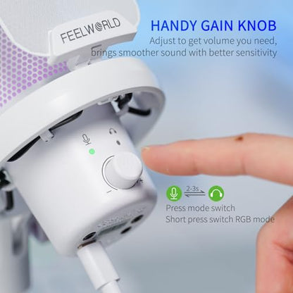 FEELWORLD VM1 White USB Gaming Condenser Microphone for pc, Boom Arm Stand - color: White