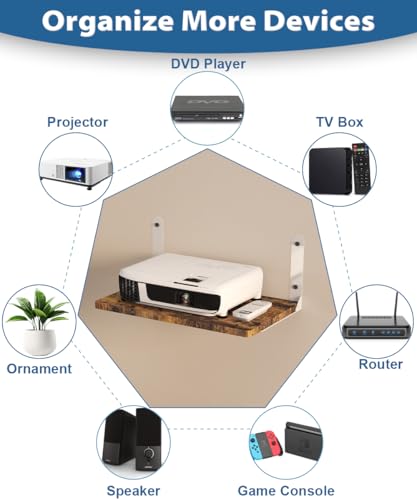 Wall-Mounted Projector Shelf, Wooden Media Holder Holds Up to 24 lbs, Floating Entertainment Shelves Furniture for Cable Box, WiFi Router, TV Box, Game Console, DVD Player, White - color: White