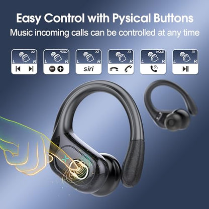 Wireless Earbuds 75H Bluetooth 5.4 Sport Headphones with Earhooks, Black | IPX7 Waterproof In-ear Buds Feature ENC Noise Cancelling Mic & Deep Bass. Stereo Sound Device for Gym Running Workout - color: Black