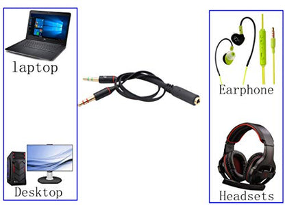 3.5mm Headphone Y Splitter - 4-Pole to 3-Pole 3.5mm Male Headset Mic & Stereo Audio Cable for PC - 20CM Black - color: Black