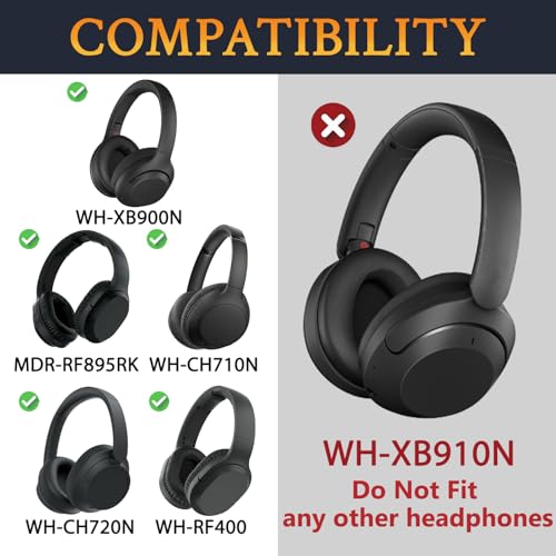 SOULWIT Earpads for Sony WH-XB900N/WH-CH710N/WH-CH720N/WH-RF400/MDR-RF895RK Headphones, Ear Pads Cushions with Soft Protein Leather, High Density Foam - White Smoke - color: White Smoke