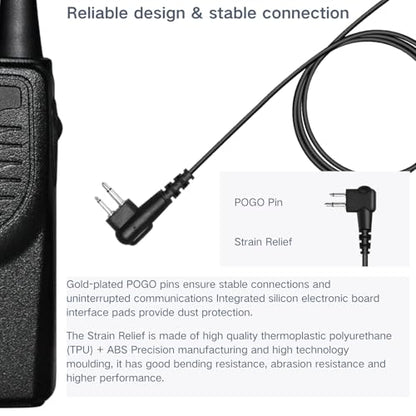 Earpiece for Motorola Walkie Talkie and Radio with PTT/Mic, Compatible for CP200D CP100D R2 CP200 CP185 BPR40 CLS1410 CLS1110 RMU2040 RMU2080D, 2 Pin Acoustic Tube Surveillance Headset (2-Pack)