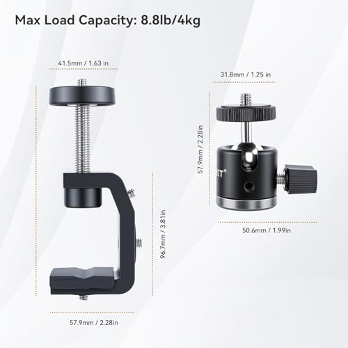 UTEBIT 40mm C-Clamp Camera Mount with Mini Ball Head, Black - size: 40mm