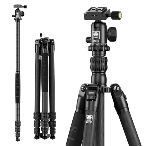SIRUI Carbon Fiber 2-in-1 Tripod/Monopod, 360° Ball Head, Detachable Leg as Monopod/Trekking Pole, 8kg/17.6lbs Payload, Max 66.18" – Lightweight Travel for DSLR Mirrorless Outdoor Hiking AM-7C - style: Carbon Tripod&Monopod