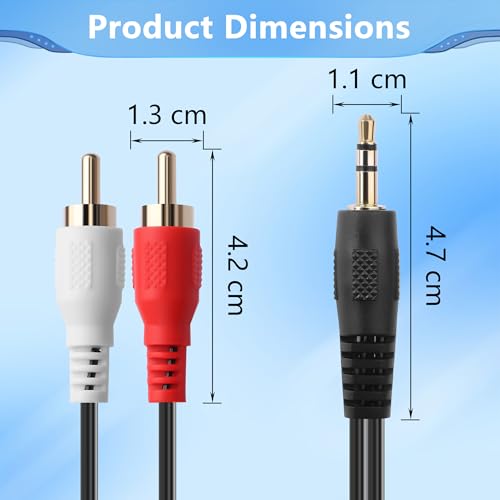 CERRXIAN 3.5mm to 2 RCA Stereo Audio Coiled Cable,1/8" TRS Male to 2 RCA Male Gold-Plated Coiled Spring Y Splitter Cable,for Connecting Amplifiers, Speakers, Etc- Up to 0.7M/2.3FT