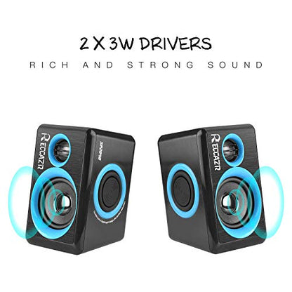 RECCAZR SP2040 Surround Computer Speakers with Deep Bass USB Wired Powered Multimedia Speaker for PC/Laptops/Smart Phone Built-in 4 Loudspeaker Diaphragm(Blue) - color: Black & Blue