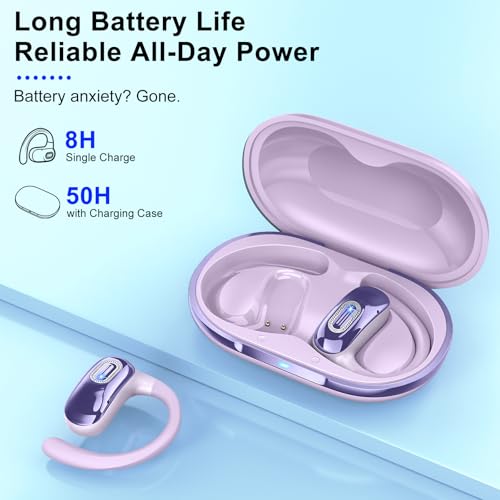 Open Ear Headphones, NEW Over Ear Earbuds with 4 ENC Noise-Canceling Mic | Ultra-Comfort Bone Conduction Earbuds, BT5.4, 50H HD Stereo, IPX7 Waterproof, Ergonomic Earhooks,Sports Ear Buds for Running - color: Lavender