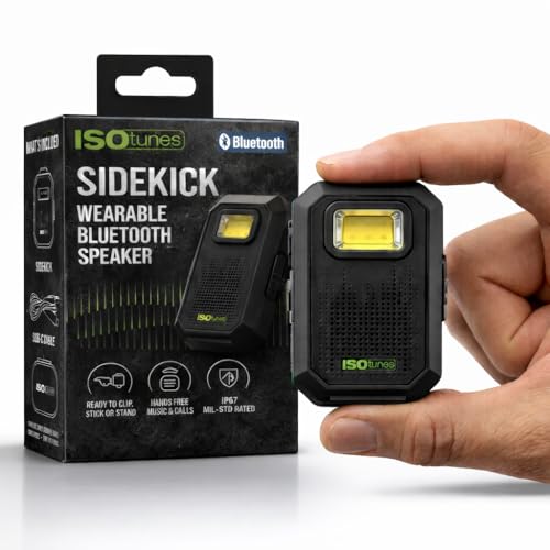 ISOtunes Sidekick Wearable Bluetooth Speaker, Clip On Bluetooth Speaker | 20-hour battery, Bluetooth 5.4 with mic, magnetic clip, LED light, USB-C charging, IP67, MIL-STD-810H drop tested