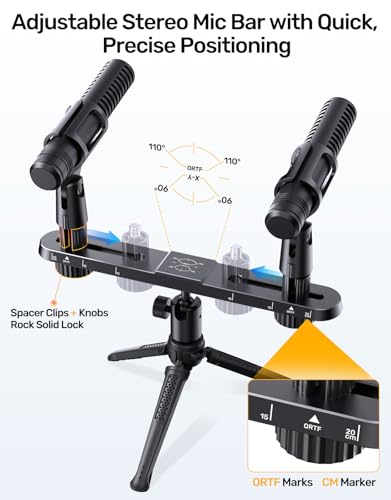 Stereo Array Spacing Microphone Holder with All-Metal Mic Ball Head Adapter, Adjustable Mic Mount Bar for Two Mics/Booms with 3/8" - 5/8" Screw Adapters, Fits Mic Stands for Recording, Live Streaming﻿ - size: Stereo Mic Bar+Ball Head Adapter