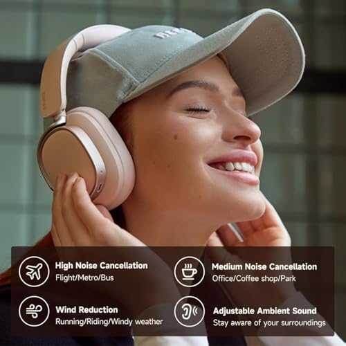 Edifier ES850NB Active Noise Cancelling Over-Ear Headphones, Pink | 92H Playtime, Wired & Wireless Hi-Res Audio, Fast Charging, Clear Calls for Home Office Travel - color: Pink