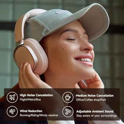 Edifier ES850NB Active Noise Cancelling Over-Ear Headphones, Pink | 92H Playtime, Wired & Wireless Hi-Res Audio, Fast Charging, Clear Calls for Home Office Travel - color: Pink