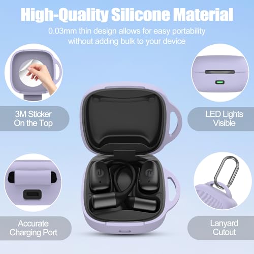 Silicone Case for Raycon Essential Open Earbuds [Purple], with Carabiner All-round Protection Scratch-Resistant Washable Soft SKin Wireless Open Ear Headphones Cover Ultra-Lightweight Cover - color: Purple