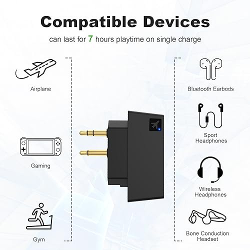 Airplane Bluetooth Adapter for Wireless Headphones and Any 3.5mm Aux Jack on Airplane, Bluetooth 5.0 Transmitter Receiver Fits for TV, iPad, Speaker, Gym, Foldable Single/Double Gold Plug (Micro USB)