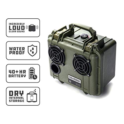 DemerBox: Waterproof, Portable, and Rugged Outdoor Bluetooth Speakers. Loud Sound, Deep Bass, 40+ hr Battery Life, Dry Box + USB Charging, Multi-Pairing Party Mode. Built to Last - color: Pesaro Green