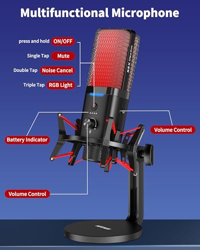 Dual Mode Wireless USB Microphone with Noise Cancellation for iPhone PC | Real-Time Monitoring, Cardioid Capture, RGB Gaming Mic for ASMR, Laptop, Computer, PS5, Streaming, Content Creation Recording