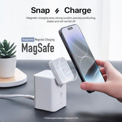 ADAM elements Mag 4 GaN 30W Magnetic 4-in-1 Charging Station, Wireless Desktop Charger for iPhone 17 16 15 14 Series, Apple Watch, AirPods & USB Devices (White)