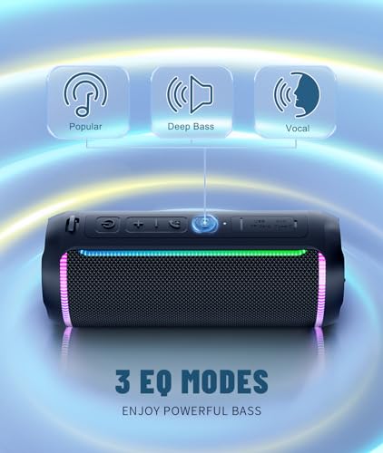 Ortizan X30 Portable Bluetooth Speaker (3rd Gen), 40W Loud Bass, Black | IPX7 Waterproof for Pool Parties & Outdoor Adventures, 30-Hour Battery, Beat-Synced LED Lights, Wireless Stereo Pairing
