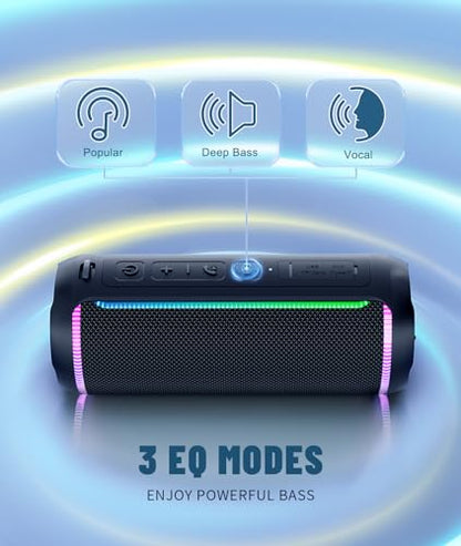 Ortizan X30 Portable Bluetooth Speaker (3rd Gen), 40W Loud Bass, Black | IPX7 Waterproof for Pool Parties & Outdoor Adventures, 30-Hour Battery, Beat-Synced LED Lights, Wireless Stereo Pairing