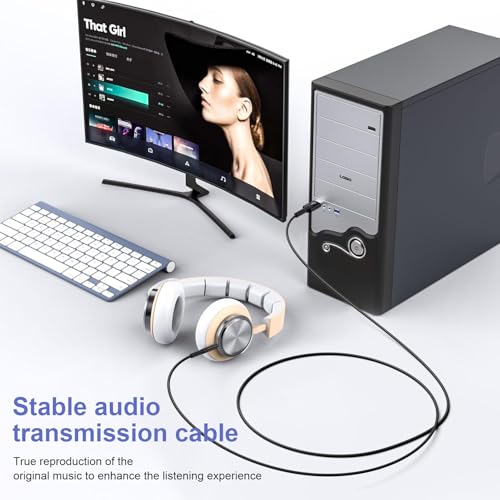 USB to Audio Adapter Cable, 3FT 3.5mm Aux to USB Audio Aux Cable Stereo Type A Male to 3.5mm TRS Male Headphone Jack Adapter for Headphones/Headset/Laptop/PC Windows/PS4 PS5 Mac/Linux/Desktops