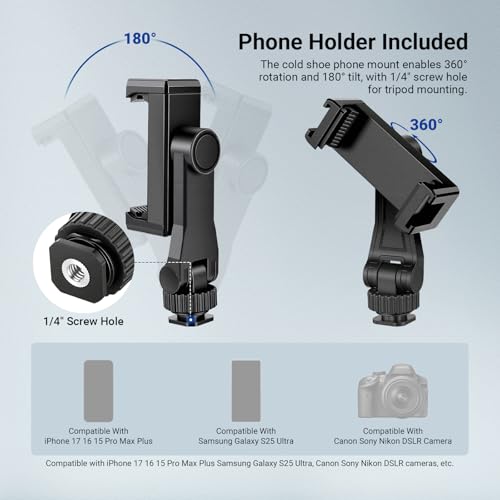 NEEWER Basics TP56 Camera Tripod, 74" Tripod with Cell Phone Holder Mount | Compatible with iPhone for Video Recording, Professional Aluminum Lightweight Portable Travel Stand, 3 Way Pan Tilt Head - style: TP56