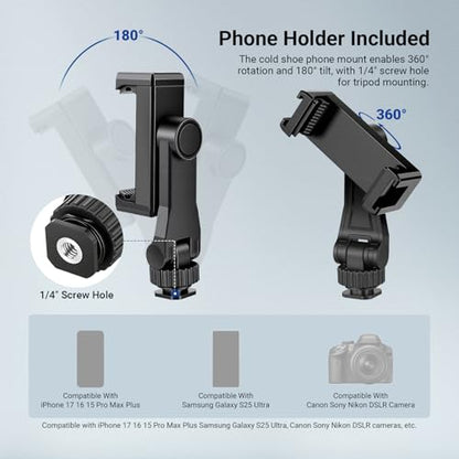 NEEWER Basics TP56 Camera Tripod, 74" Tripod with Cell Phone Holder Mount | Compatible with iPhone for Video Recording, Professional Aluminum Lightweight Portable Travel Stand, 3 Way Pan Tilt Head - style: TP56