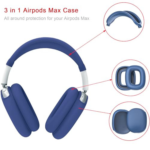 3 in 1 Silicone Case Cover Compatible with Apple Airpods Max Headphones, Anti-Scratch Ear Pad Case Cover Ear Cups Cover and Headband Cover Compatible with Apple Airpod Max (Midnight Blue) - color: Midnight Blue