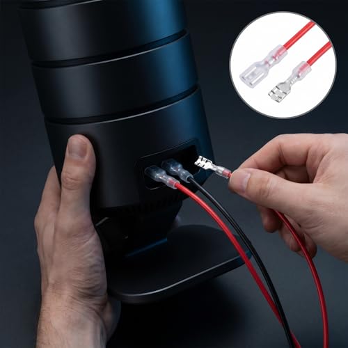 Jeffdad 30Pcs 6.3mm Female Spade Crimp Terminal with Insulating Sleeve Wire | 2.8mm 4.8mm Female Spade Quick Splice Connector Assortment Kit Red+Black Spades Connectors with 20cm Wires