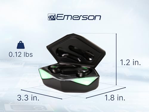 Emerson EG-1501 True Wireless Gaming Earbuds with Low-Latency Audio, Built-in Microphone, Bluetooth 5.1 Connectivity, RGB LED Lighting, and Noise-Cancellation – Perfect for Gaming and Streaming