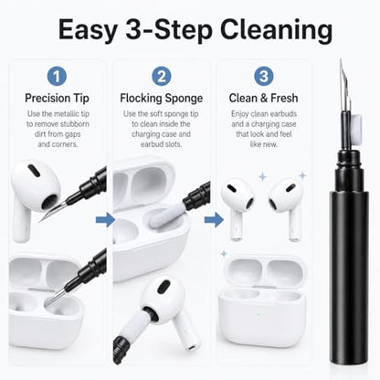 Black Multi-Functional Earbud Cleaning Pen Kit, Wireless Earphone Cleaner Tool with Storage Case, Fluff Brush & Metal Pick for Bluetooth Earbuds Charging Case, Phone Port Camera Lens Cleaning Tool - color: Black
