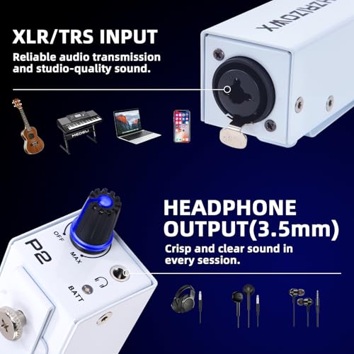P2 Portable in-Ear Monitor Amplifier,Personal Headphone Amp，White | Stereo/Mono Switch, XLR/TRS Input, 3.5mm Output, Built-in belt clip, Built-in belt clip, Battery Powered Freedom