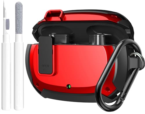 Compatible with Beats Studio Buds/Buds+ Case Cover 2021/2023, [Secure Lock] Cool Beats Studio Buds Plus Protective Shell Men Women with Keychain for New Beats Studio Ear Buds Case - Red[CASE ONLY] - color: Black/Red