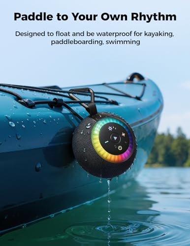 Bluetooth Shower Speaker IPX7 Waterproof: Removable Suction Cup, Black | 360° Surround Sound, Vacuum-Lock, RGB Light, Portable Wireless Speaker for Beach, Pool, Kayak, Gifts for Adults Teens - color: black