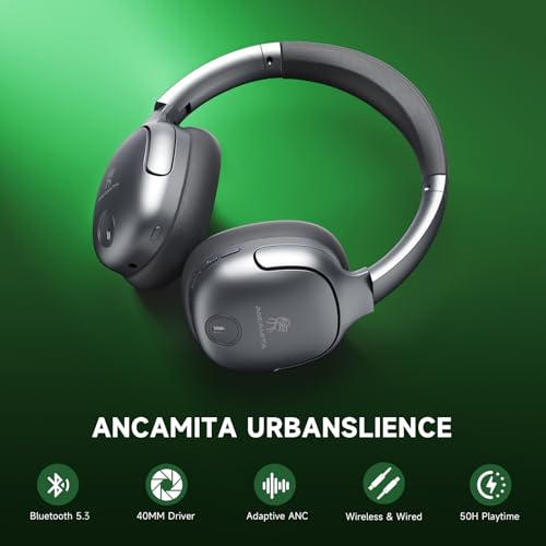 Wireless Hybrid Active Noise Cancelling Headphones, 50H Playtime Wireless Over Ear Headphones with Microphone, HiFi Deep Bass, Comfortable Foldable Earphones for Travel/Work (Gray) - color: Grey
