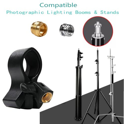 Large Microphone Clip, Heavy-Duty Universal Microphone Clamp with Adjustable & Locking Angle Head and Steel Threads (1/4" 3/8" 5/8") – Fits Handheld, Wireless, Studio Mics (1.4" to 2.4") - color: Black